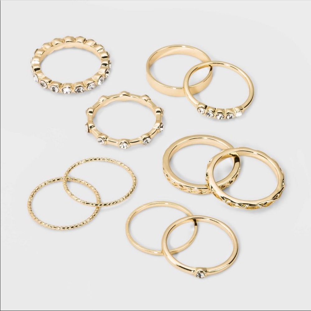 Wild Fable Stackable Signet Rings, Set of 10, Gold Finish